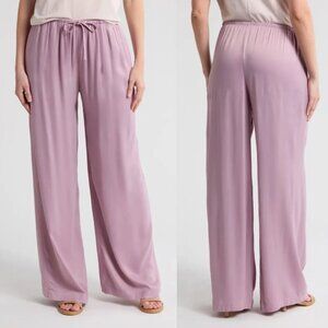 New Nordstrom Tie Front Satin Wide Leg Dusty Rose Pants Size XS